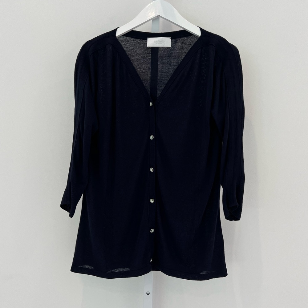AZZARO NAVY BLUE EMBELLISHED LIGHTWEIGHT CARDIGAN SIZE 14
